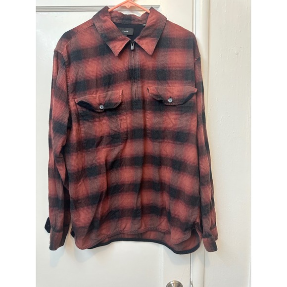 Vince Other - Vince Mens Red Black Buffalo Plaid Quarter Zip Flannel Shirt M70241452 XL